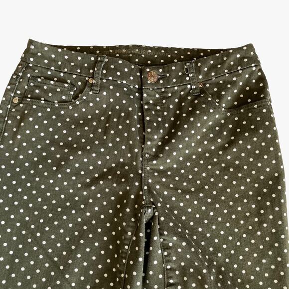 Chico's So Slimming Girlfriend Ankle Jean Size 2 Moss Green w/ White Polka Dots - Picture 4 of 11